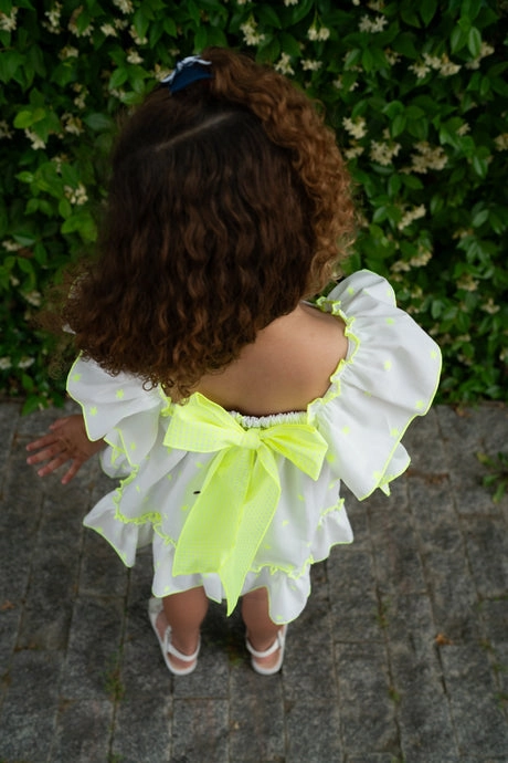 Calm Touch MI LOVES Beautiful white dress with Bow and neon star details