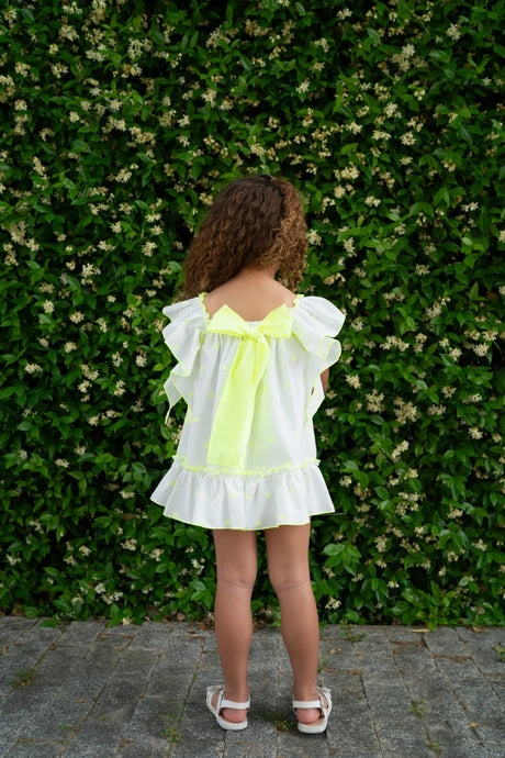 Chic Spirit Fit For All MI LOVES Beautiful white dress with Bow and neon star details