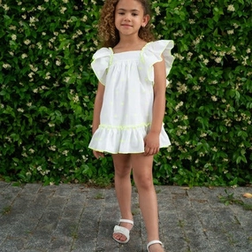 Unique Print Evening Glow MI LOVES Beautiful white dress with Bow and neon star details