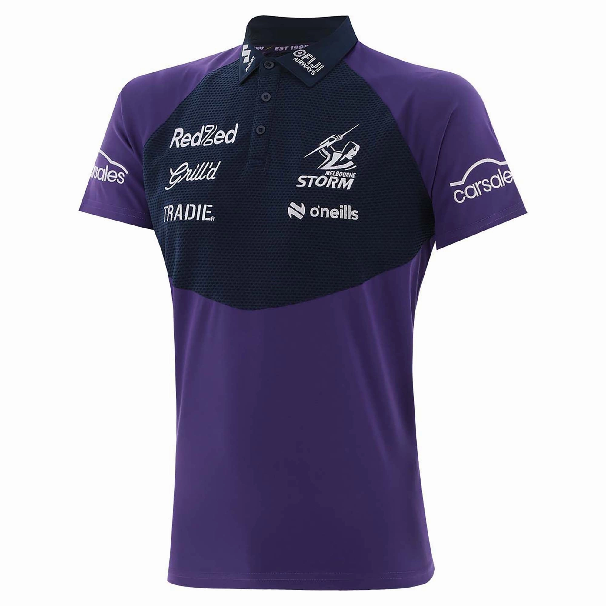 Non Binding Edgework Men's NRL Melbourne Storm 2025 Media Polo Shirt