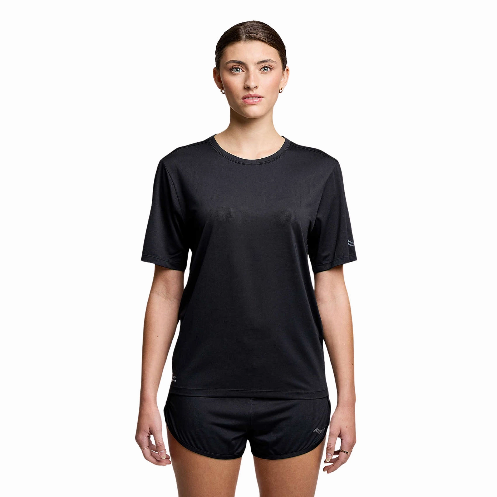 Womens Saucony Stopwatch Short Sleeve Tee DoubleStitched Seams
