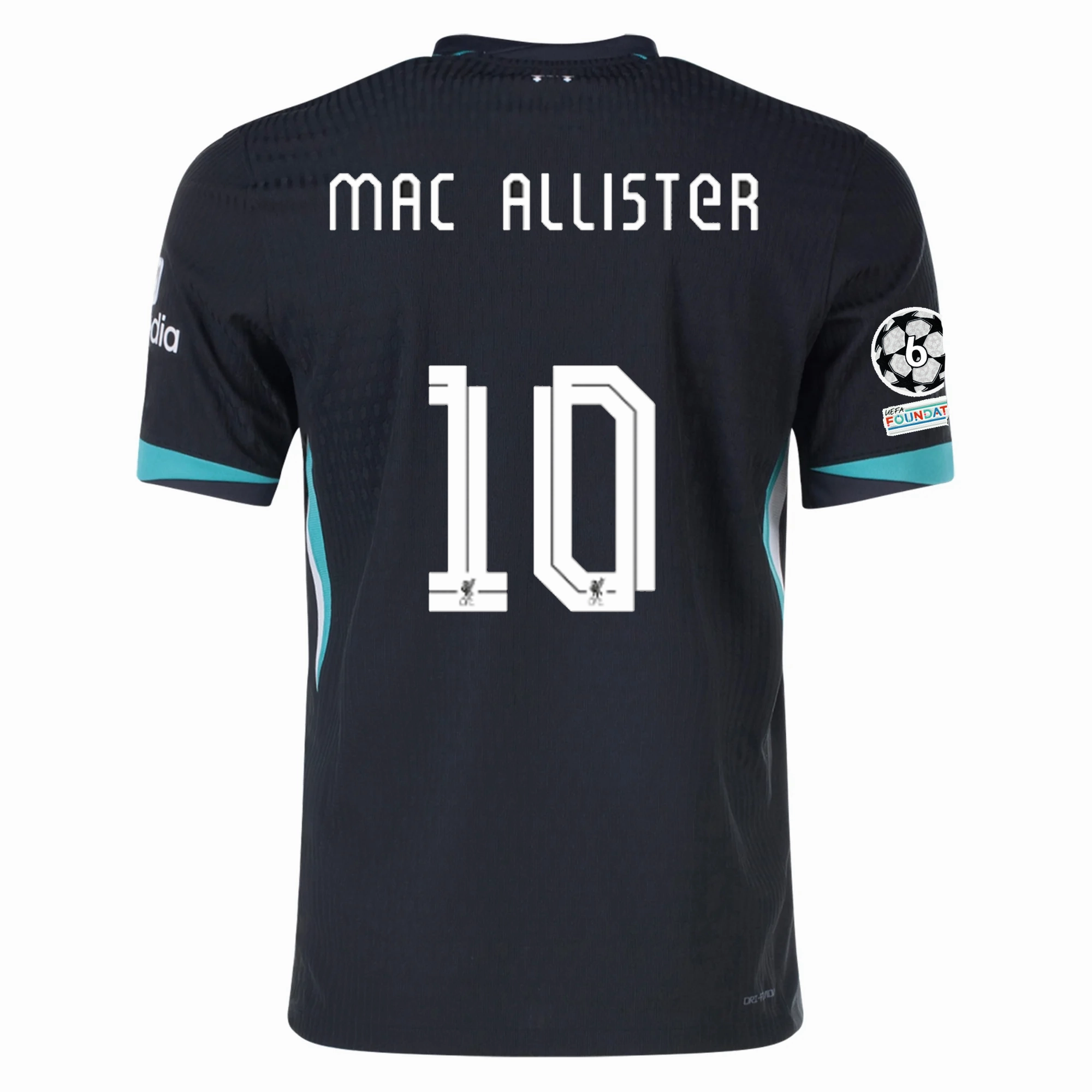 Tagless label Wicking Performance Fabric Nike Liverpool Authentic Alexis Mac Allister Away Jersey w/ Champions League 24/25 (Night Forest/Washed Teal)