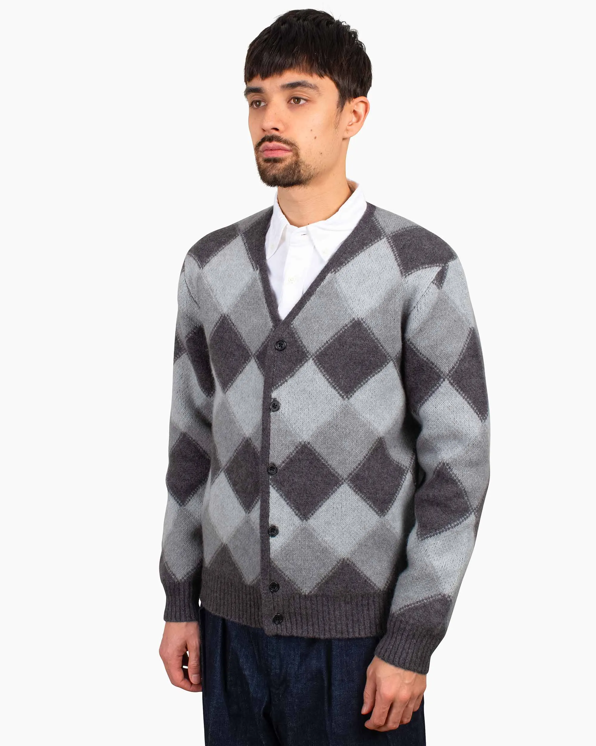 Beams Plus Cardigan Double Jacquard Argyle Pattern Grey product brooch style product cycling suitability