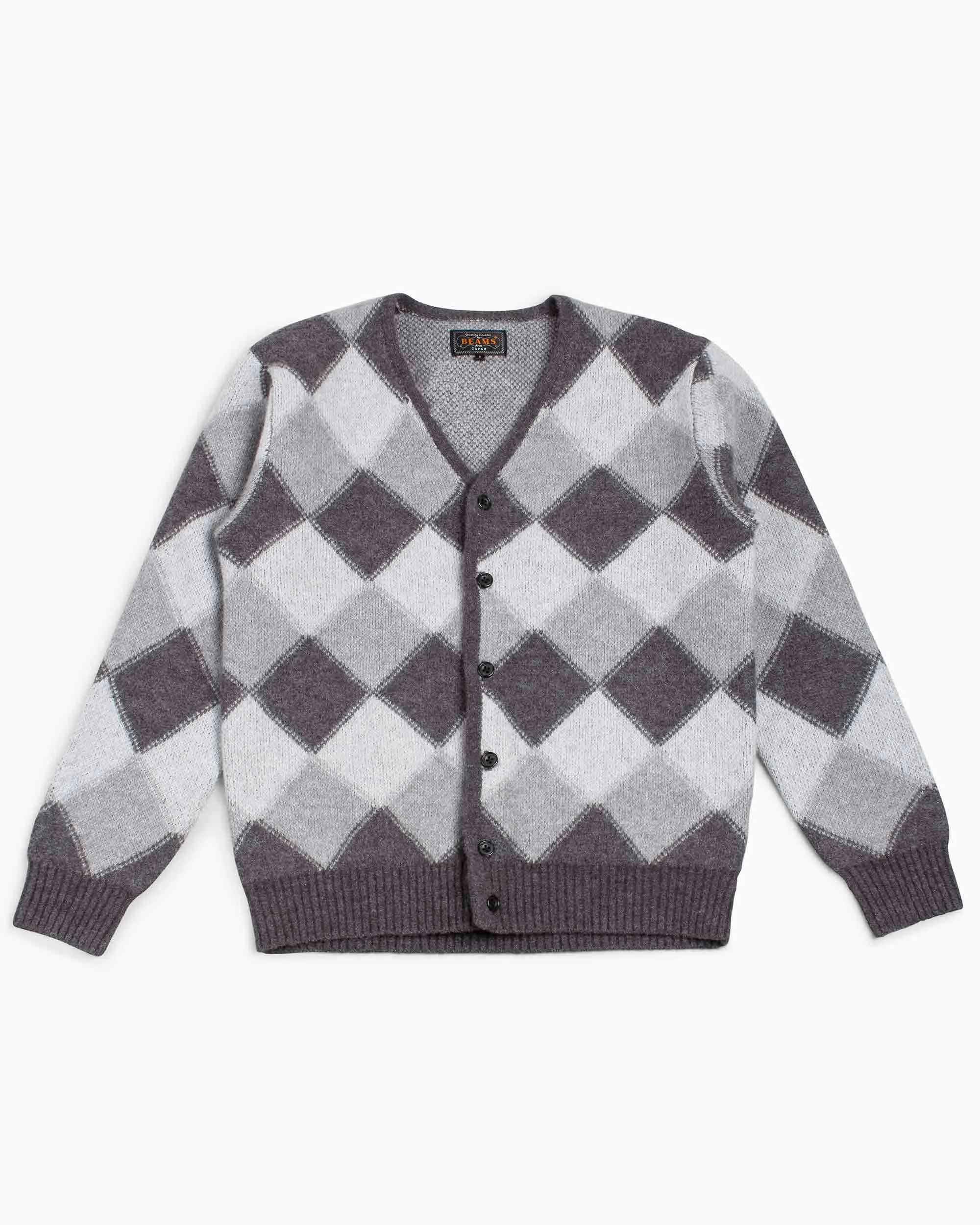 Modern Petite Cut Beams Plus Cardigan Double Jacquard Argyle Pattern Grey