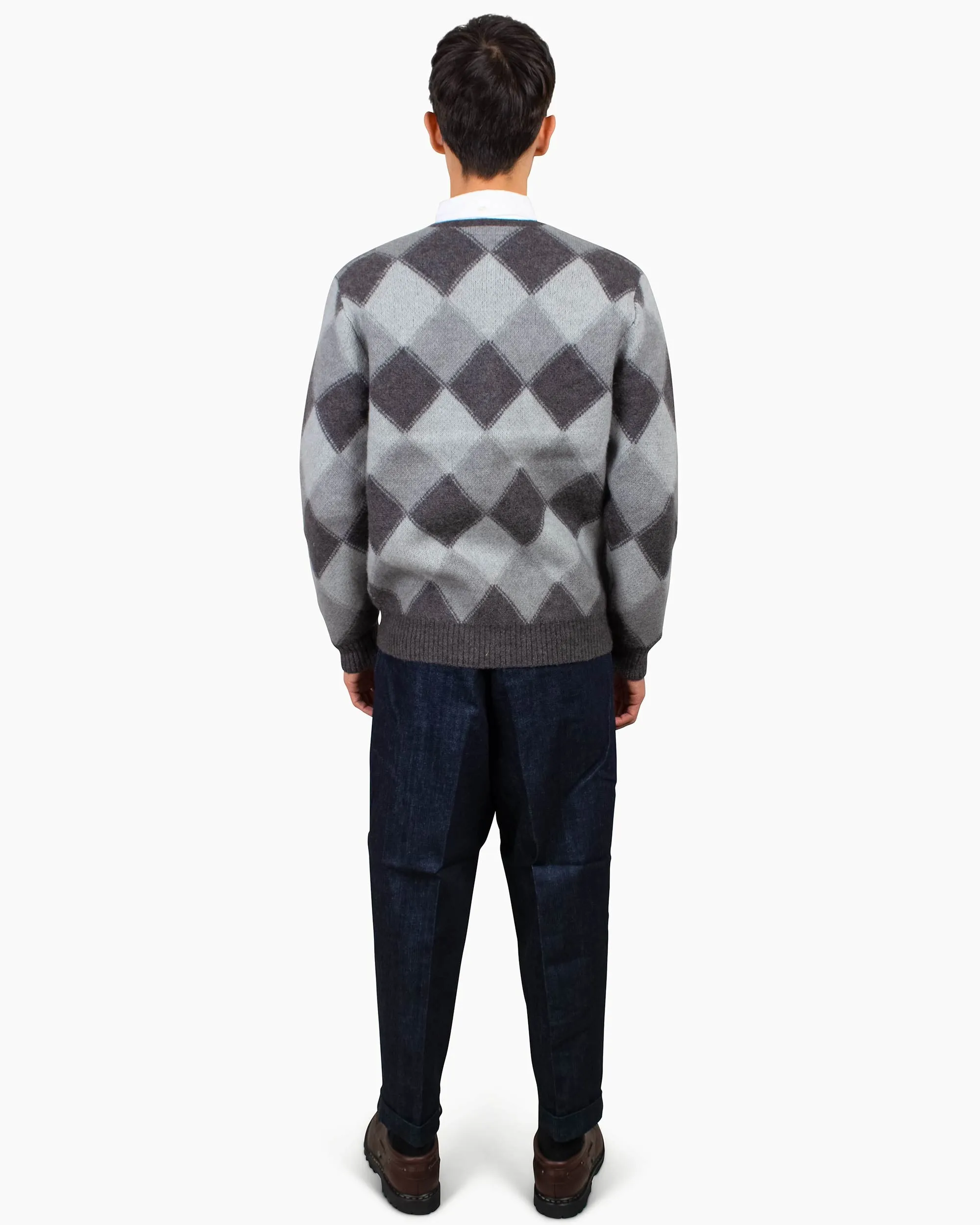 Beams Plus Cardigan Double Jacquard Argyle Pattern Grey Effortless Style