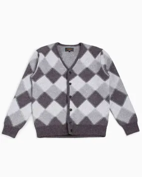 Modern Petite Cut Beams Plus Cardigan Double Jacquard Argyle Pattern Grey