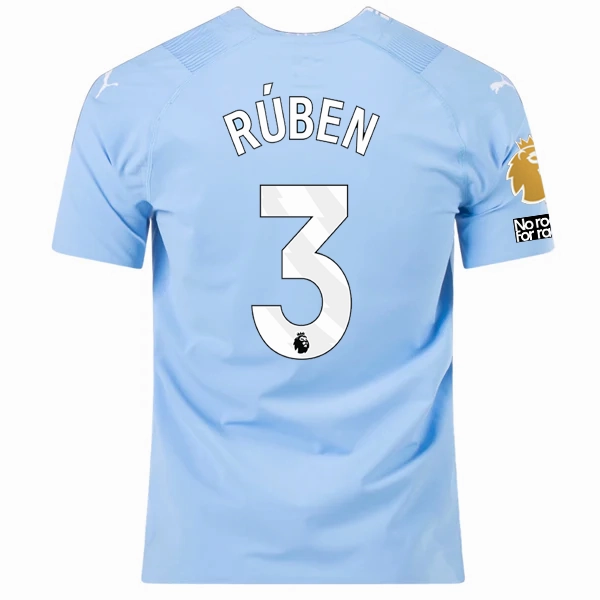 Puma Manchester City Authentic Ruben Dias Home Jersey w/ EPL   No Room For Racism   Club World Cup Patches 23/24 (Team Light Blue/Puma White) Clean Structure