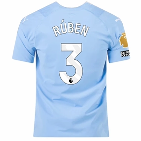 High Elasticity Cloth Puma Manchester City Authentic Ruben Dias Home Jersey w/ EPL   No Room For Racism   Club World Cup Patches 23/24 (Team Light Blue/Puma White)