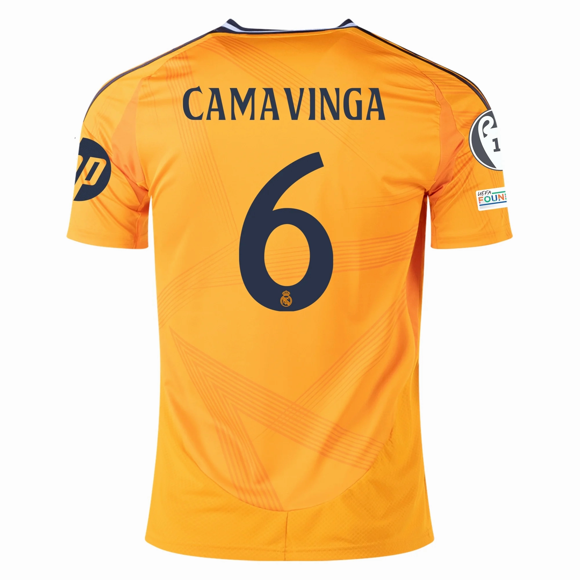 adidas Real Madrid Eduardo Camavinga Away Jersey w/ Champions League Patches 24/25 (Crew Orange) Relaxed Neckline Anti Pilling Fabric Treatment
