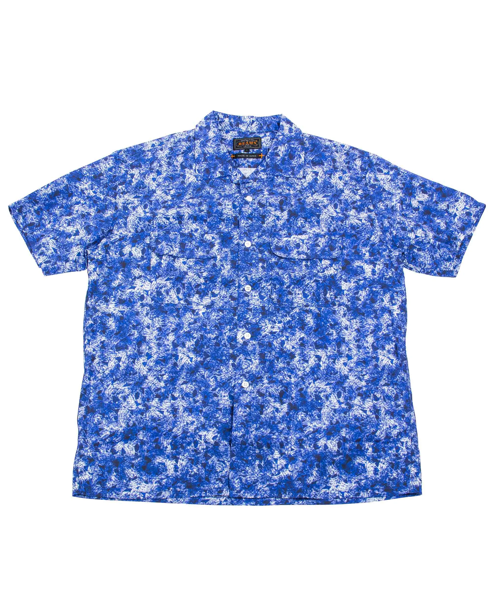 Beams Plus Open Collar Short Sleeve 'Kyoto Pattern' Print Sail Pattern Handcrafted Detail