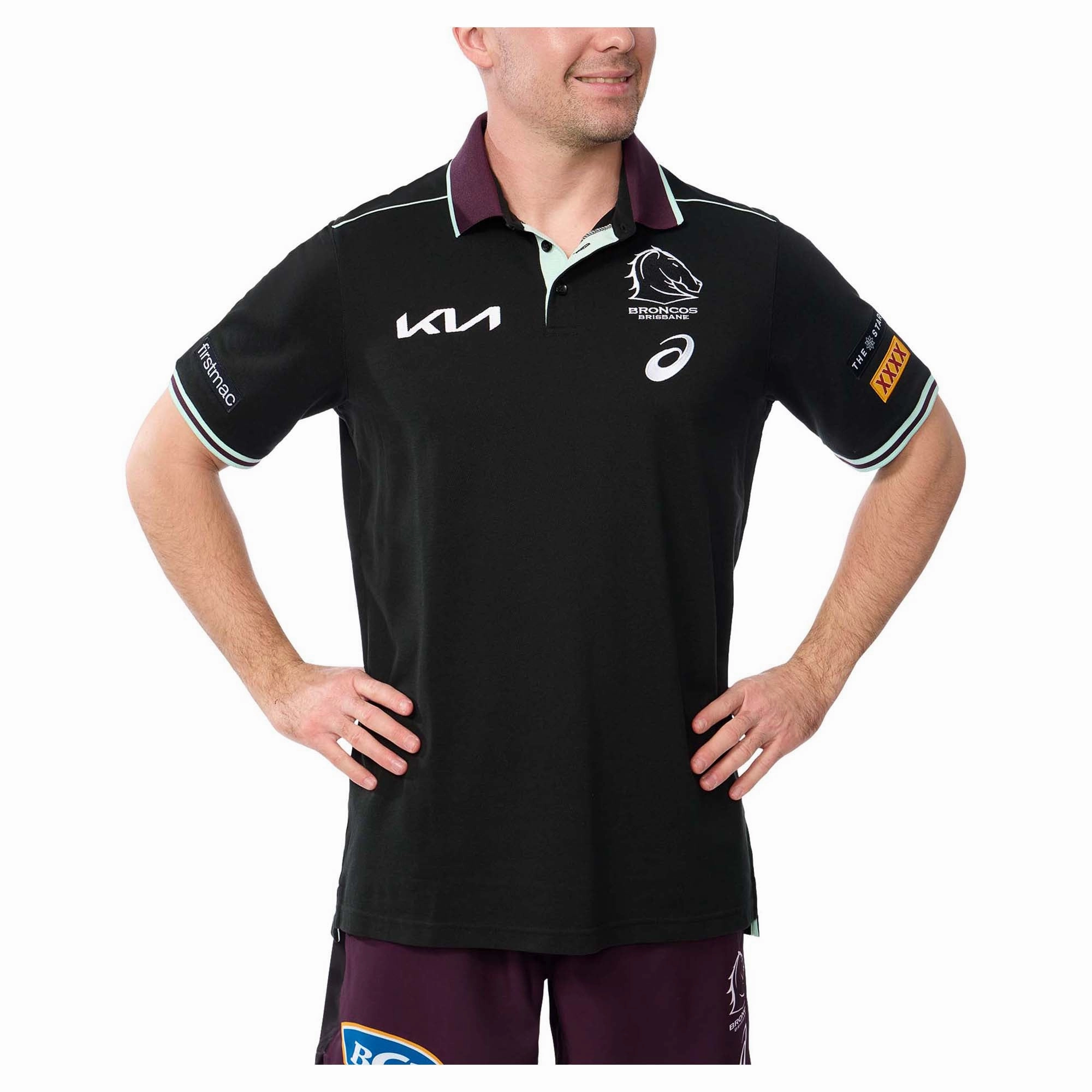 Men's NRL Brisbane Broncos 2025 Team Polo Reinforced Shoulder Seams Laser Cut Ventilation