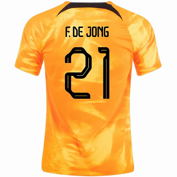 Quick Dry Material Ready To Move Nike Netherlands Frenkie De Jong Home Jersey 22/23 (Laser Orange/Black)