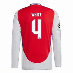 adidas Arsenal Ben White Home Long Sleeve Jersey w/ Champions League Patches 24/25 (Better Scarlet/White) Drop Shoulder Fit Carbon Neutral Production