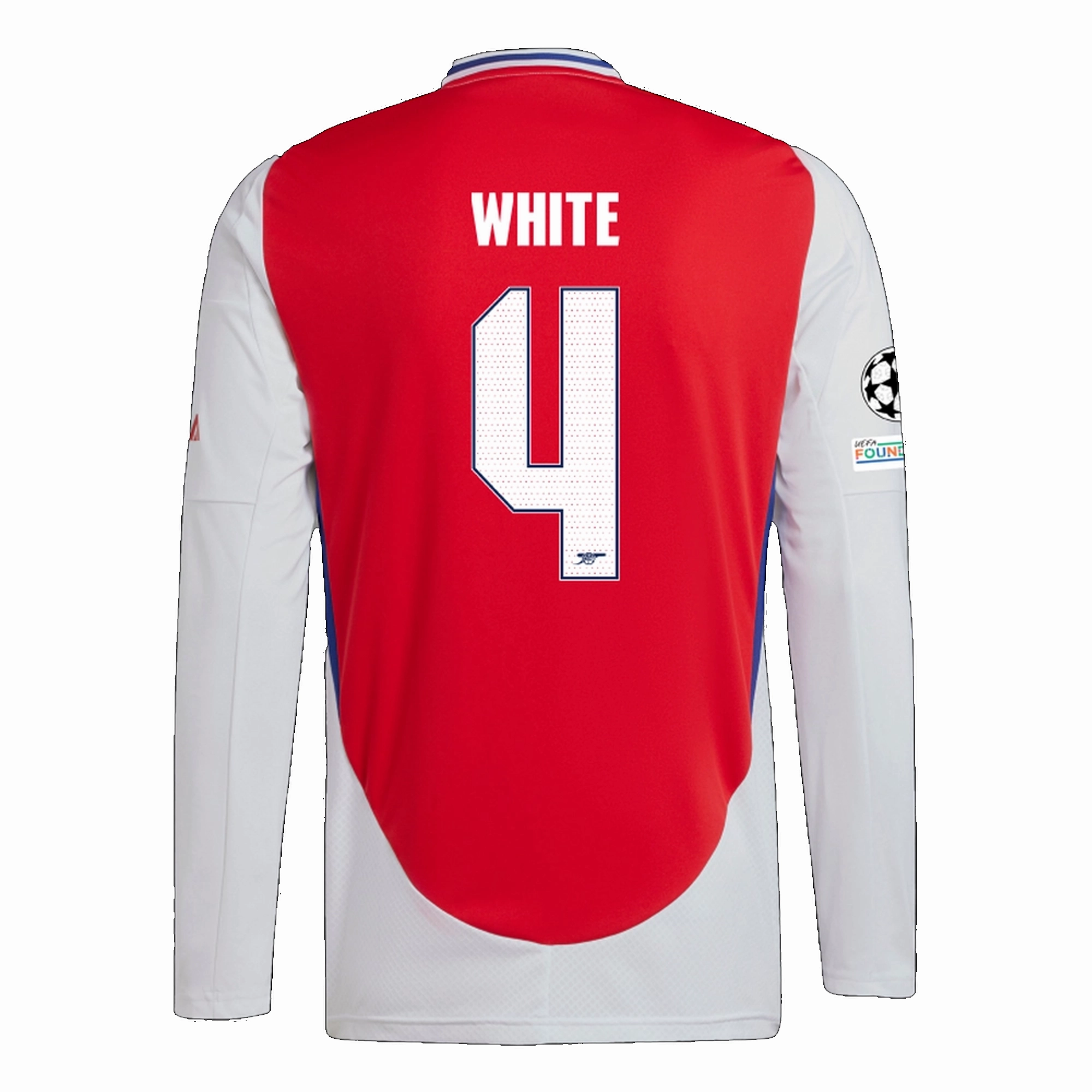 adidas Arsenal Ben White Home Long Sleeve Jersey w/ Champions League Patches 24/25 (Better Scarlet/White) Anti Static Treatment Athletic Cut