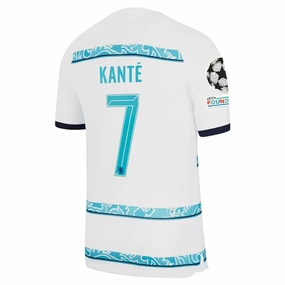 Breath Ready Nike Chelsea Kante Away Jersey w/ Champions League   Club World Cup Patches 22/23 (White/College Navy)