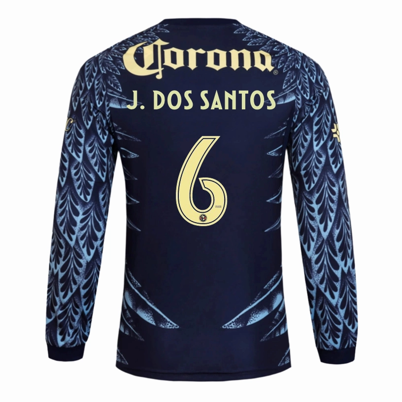 Layered Panel Design adidas J. Dos Santos Club Am??rica 25/26 Away Long Sleeve Jersey (Blue)