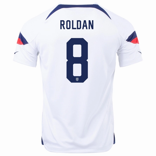 Hygroscopic Yarn Seamless Knit Construction Nike United States Cristian Roldan Home Jersey 22/23 (White/Loyal Blue)