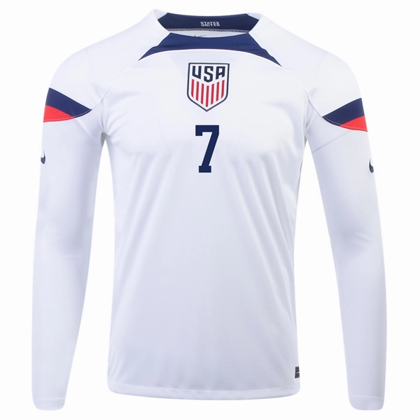 Dry Performance Nike United States Shaq Moore Home Long Sleeve Jersey 22/23 (White/Loyal Blue)