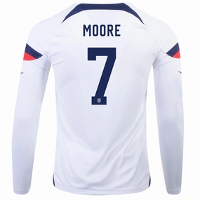 Nike United States Shaq Moore Home Long Sleeve Jersey 22/23 (White/Loyal Blue) Non Restrictive Silhouette
