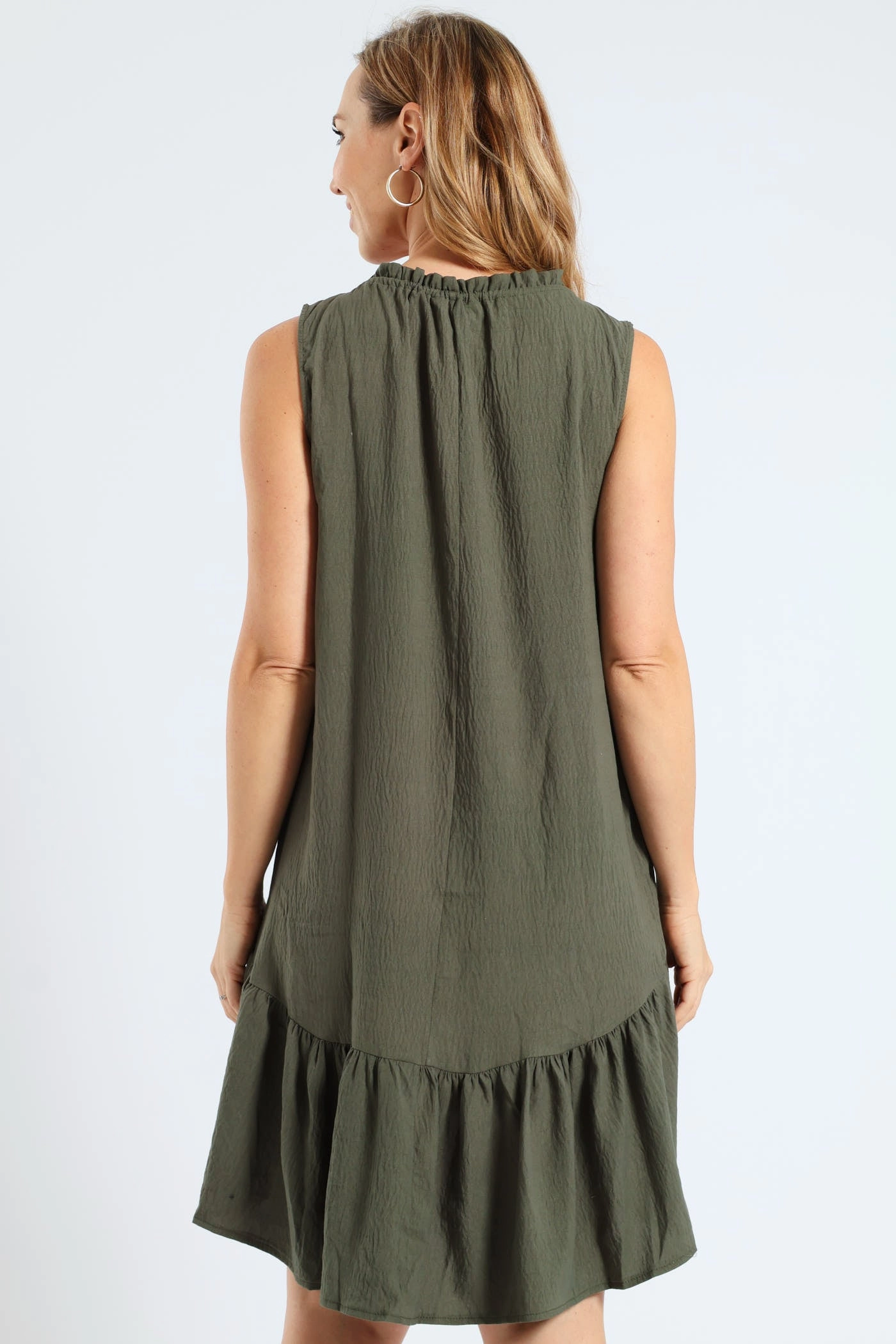 Light Aesthetic Frill Neck Drop Hem Dress - Light Fatigue