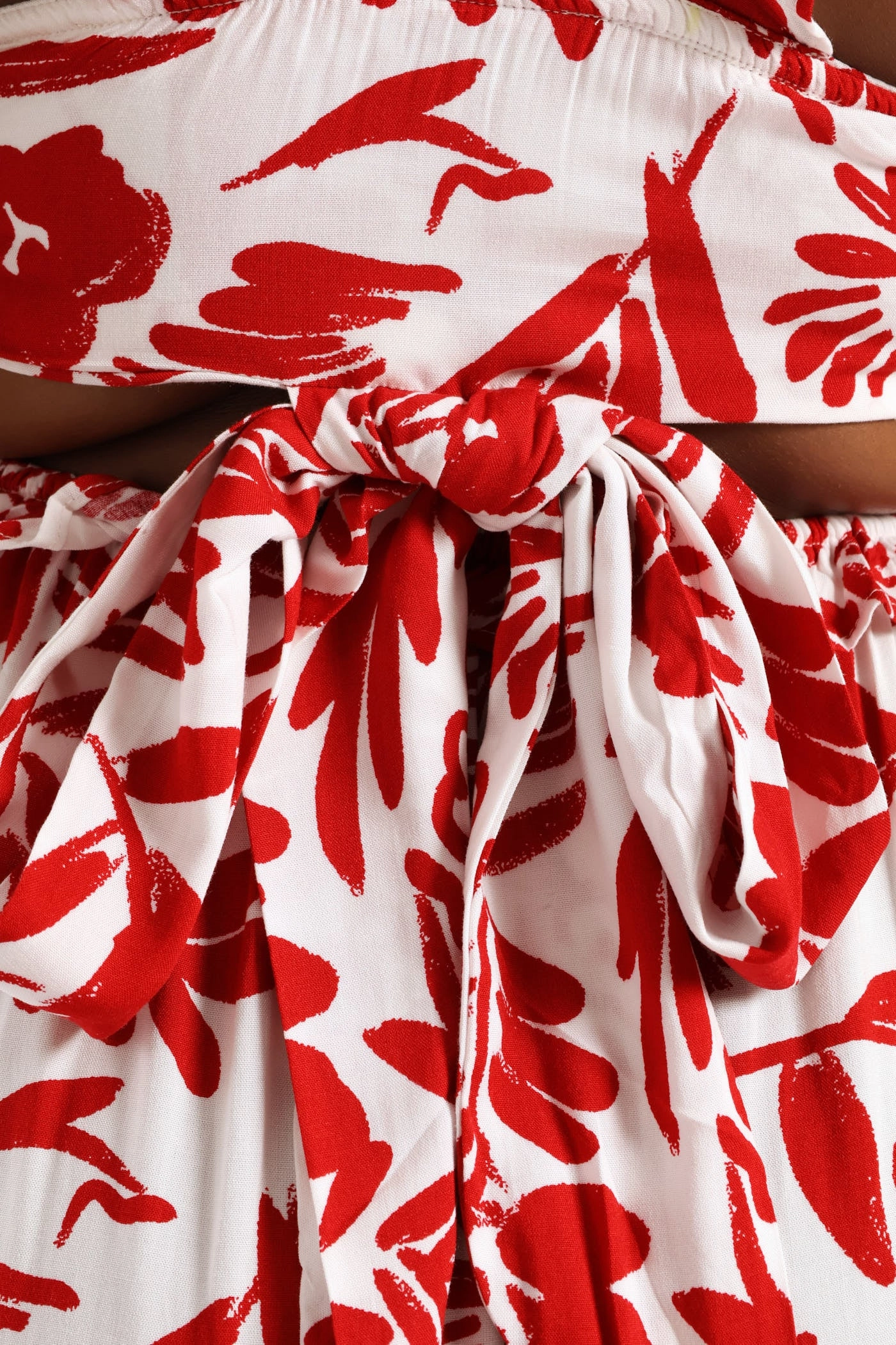 Subtle Glam Baby-Shower Frilly Shirred Bodice Open Back Tiered Maxi Dress - White/Red