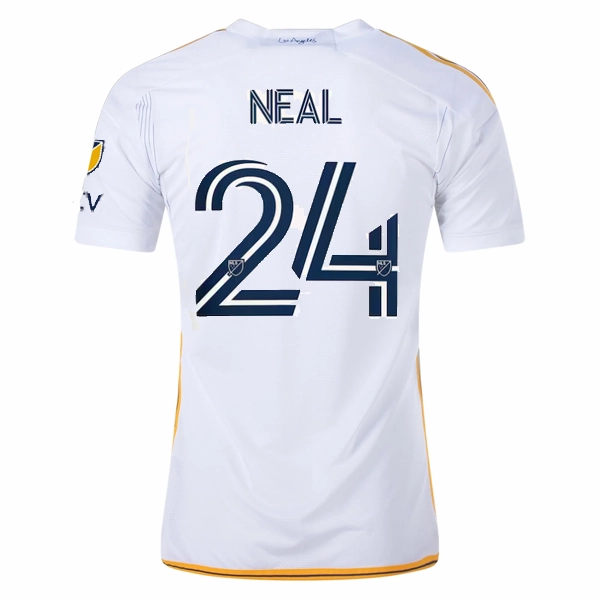 adidas LA Galaxy Jalen Neal Home Jersey w/ MLS   Apple TV Patches 24/25 (White/Yellow/Navy) Comfort Stretch Non Chafing Seam Placement