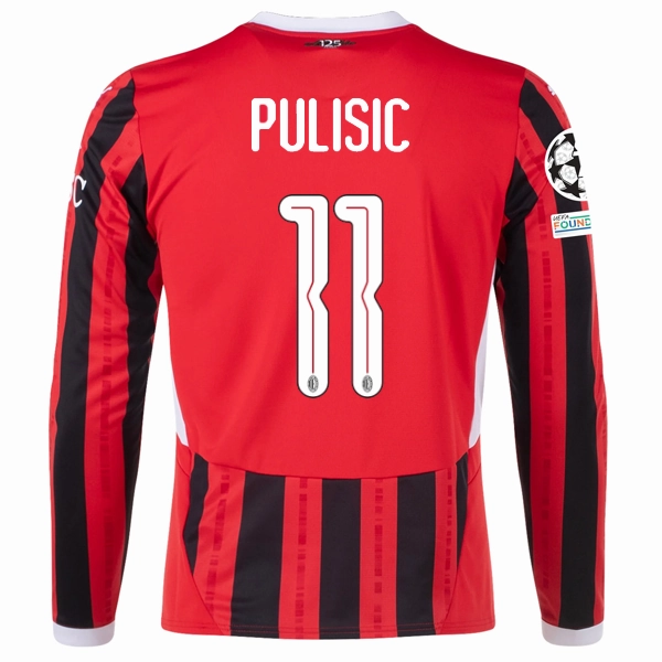Breathe Fit Elasticized Cuffs Puma AC Milan Christian Pulisic Home Long Sleeve Jersey w/ Champions League Patches 24/25 (Red/Black)