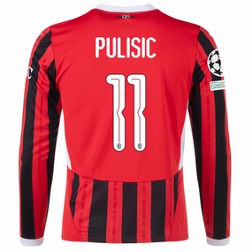 Puma AC Milan Christian Pulisic Home Long Sleeve Jersey w/ Champions League Patches 24/25 (Red/Black) Silent Fit Stylish Outfit