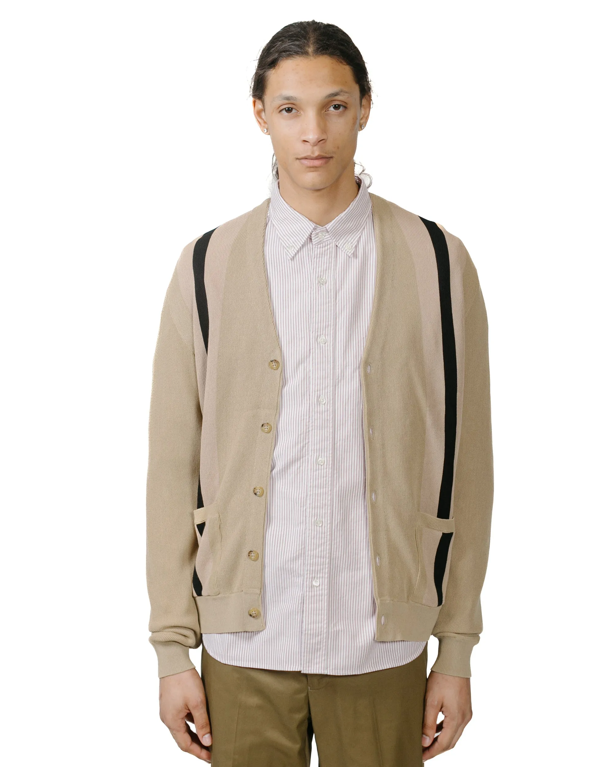 Classic Layer Beams Plus Cardigan Stripe Beige