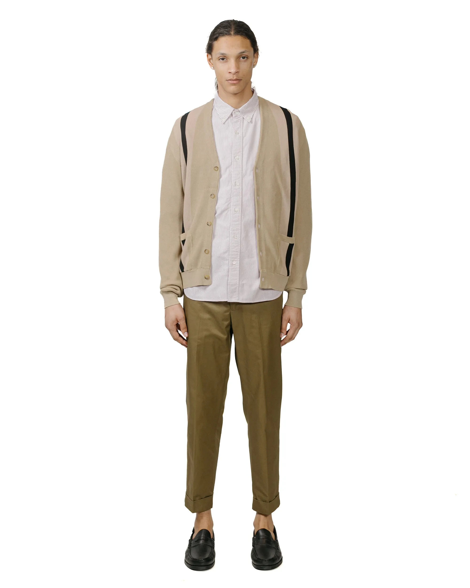 Beams Plus Cardigan Stripe Beige wrinkle free