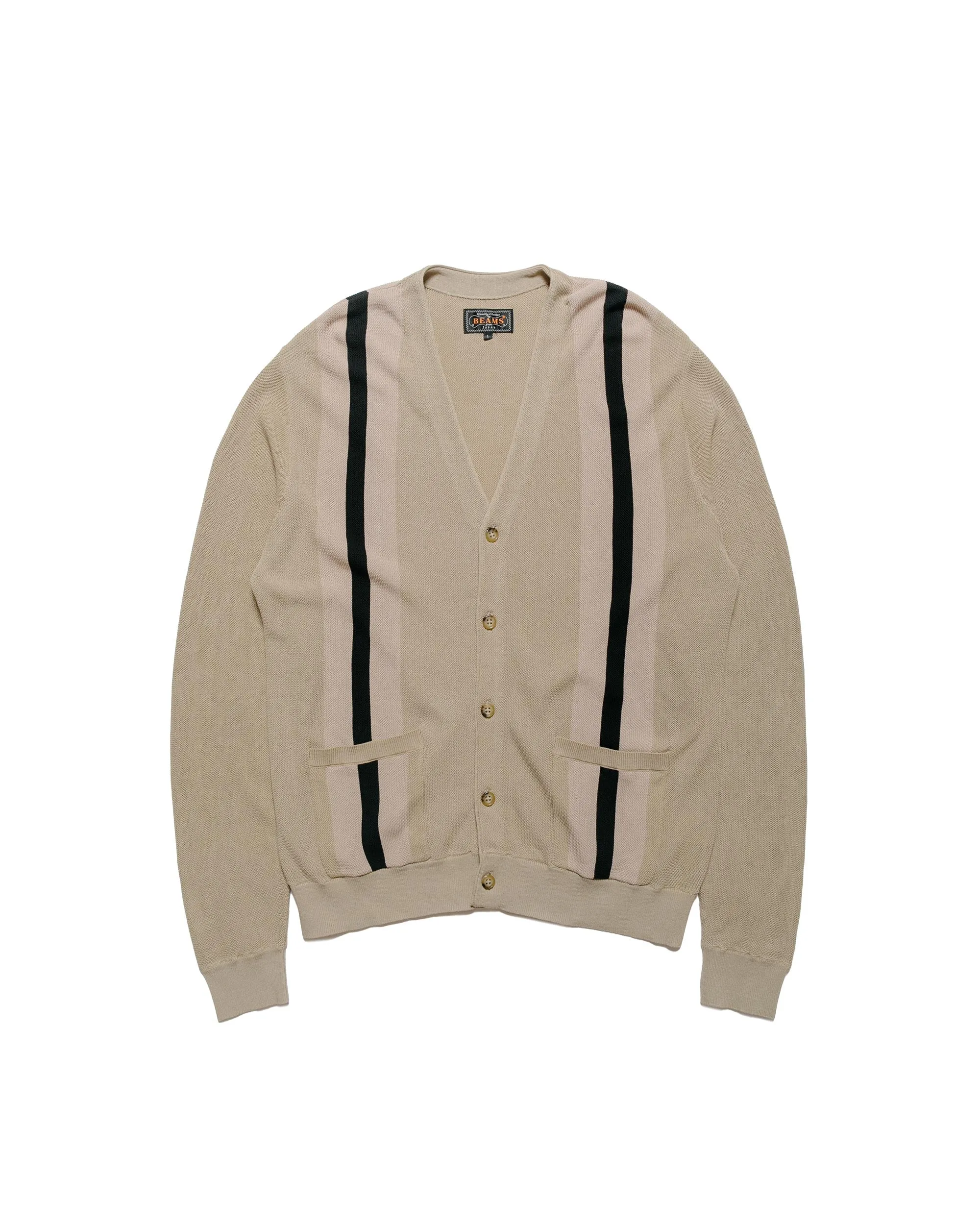Animal Print Beams Plus Cardigan Stripe Beige