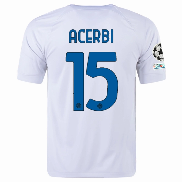 Crisp Look Nike Inter Milan Francesco Acerbi Away Jersey w/ Champions League   Copa Italia Patches 23/24 (White/Lyon Blue)