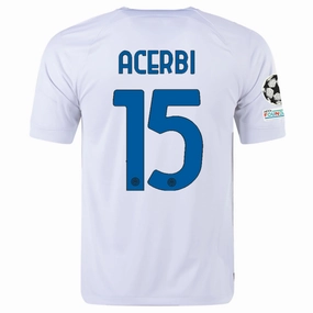 Crisp Look Nike Inter Milan Francesco Acerbi Away Jersey w/ Champions League   Copa Italia Patches 23/24 (White/Lyon Blue)