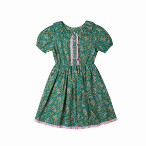 Kidsagogo Poeme Dress, Florale Green Mini Vichy Camelia Breathable Design
