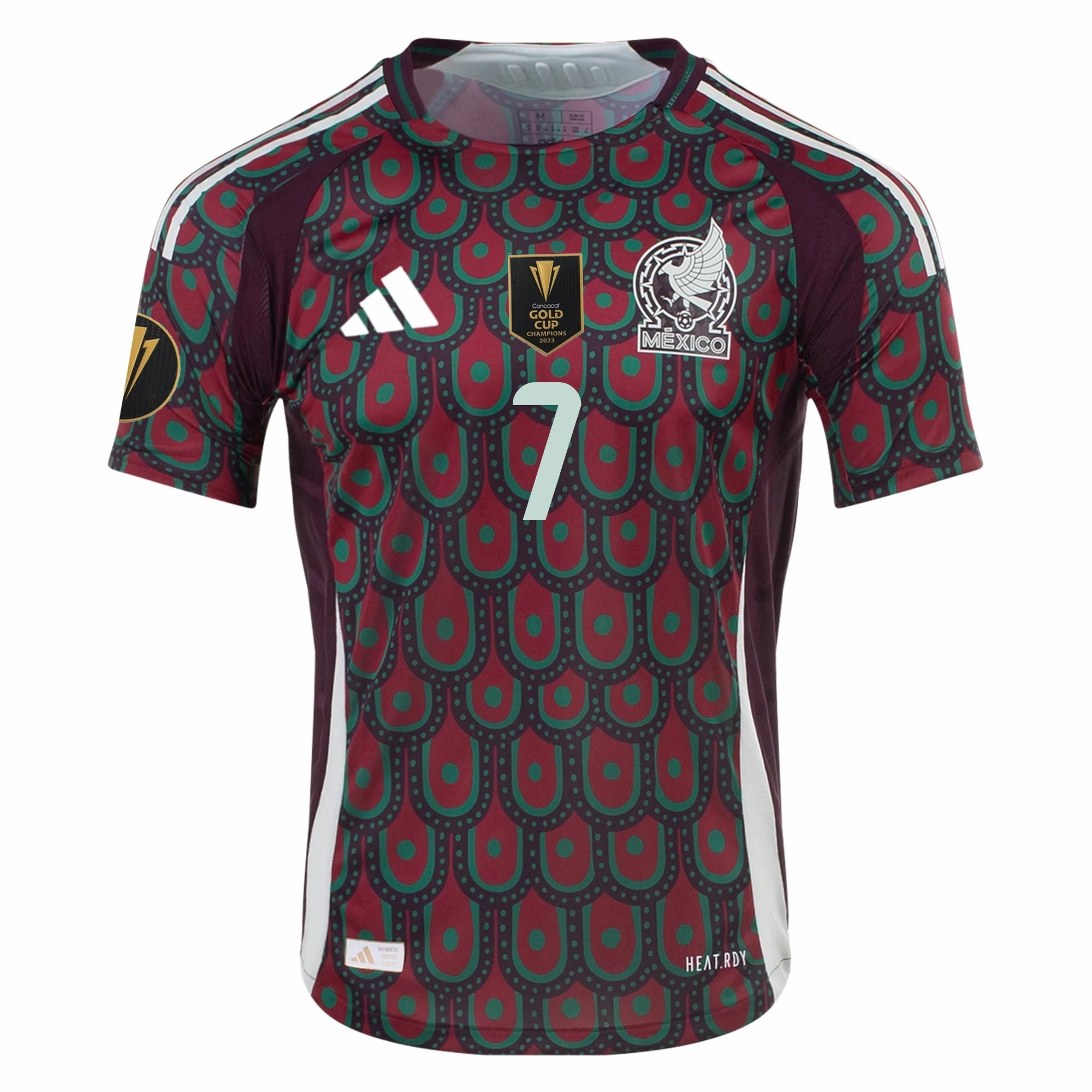 Athlete Focus adidas Mexico Gilberto Mora Home Jersey 24/25 w/ Gold Cup 2025 Patches (Multicolor)