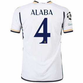 Bold Trim adidas Real Madrid Authentic David Alaba Home Jersey w/ Champions League   Club World Cup Patches 23/24 (White)