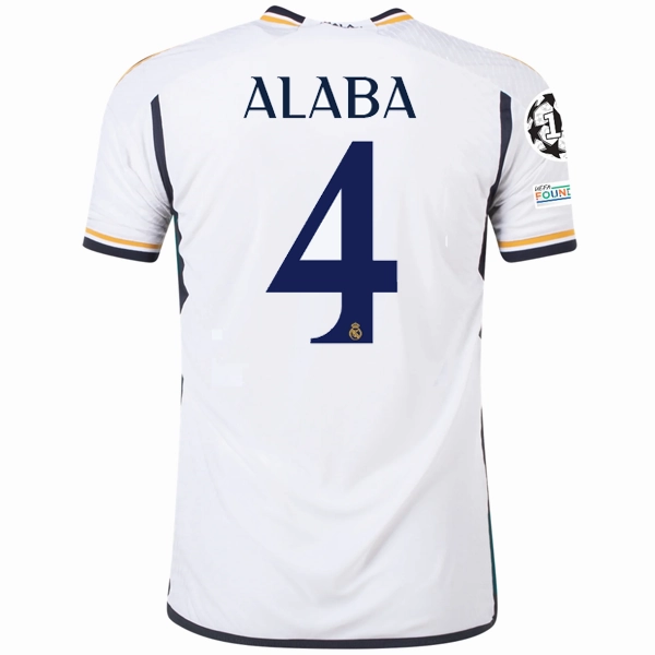 adidas Real Madrid Authentic David Alaba Home Jersey w/ Champions League   Club World Cup Patches 23/24 (White) Advanced Sweat Wicking