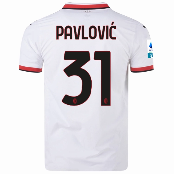 Ergonomic Cut Eco Friendly Blend Puma AC Milan Authentic Strahinja Pavlovi? Away Jersey w/ Series A Patch 24/25 (Puma White)