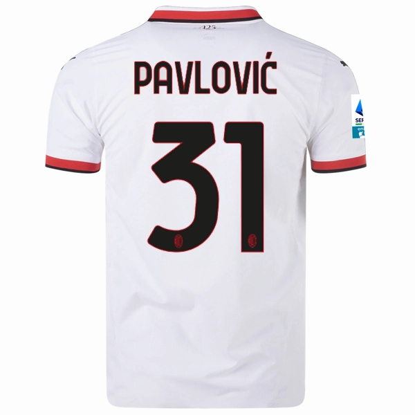 Anti Slip Inner Grip Fade Resistant Dyeing Puma AC Milan Authentic Strahinja Pavlovi? Away Jersey w/ Series A Patch 24/25 (Puma White)