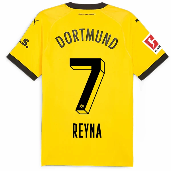 Stylish Outfit Light Grip Puma Borussia Dortmund Authentic Gio Reyna Home Jersey w/ Bundesliga Patch 23/24 (Cyber Yellow/Puma Black)