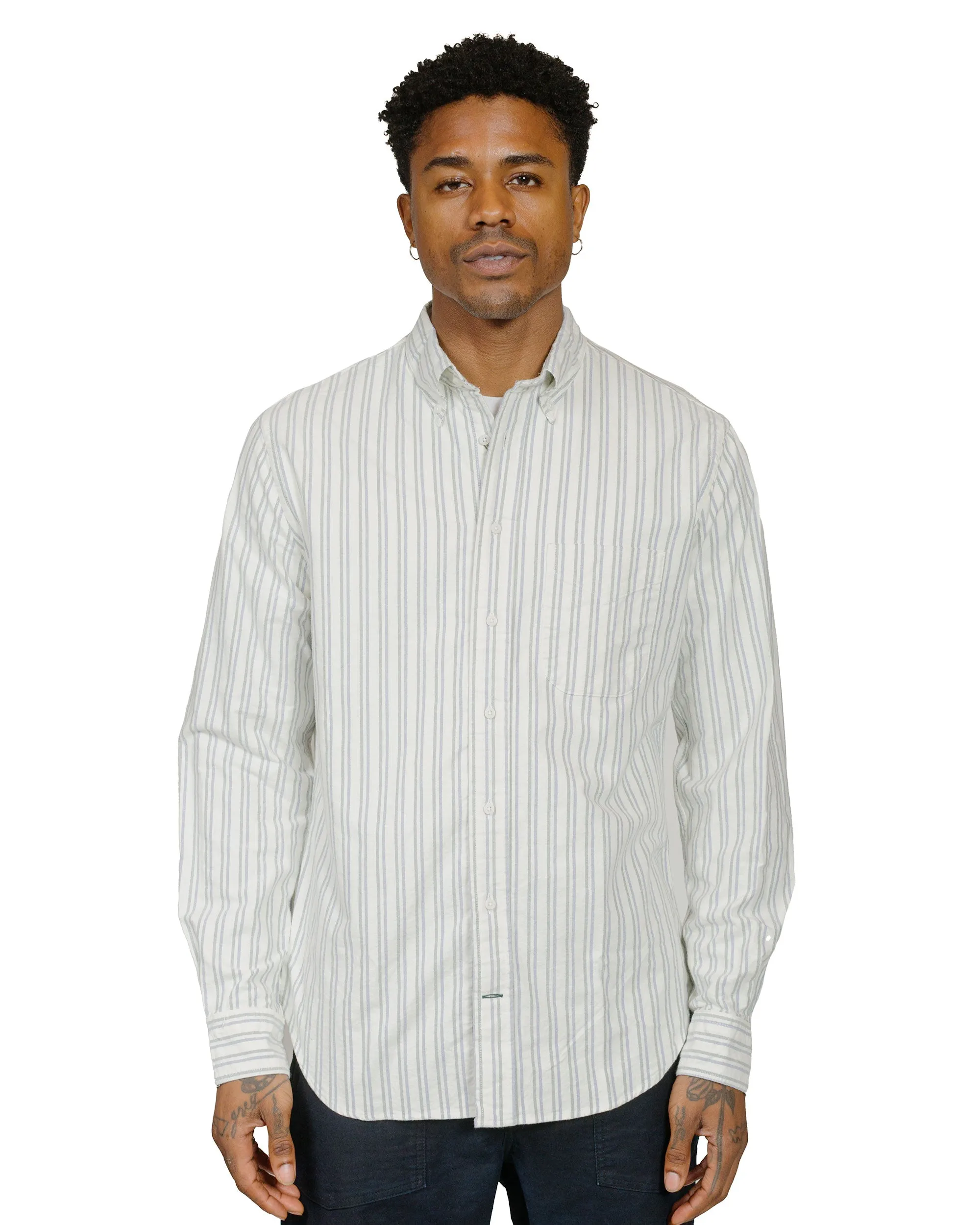 Gitman Vintage Bros. Blue Brushed Split Stripe Oxford Essential Wardrobe Classic Style