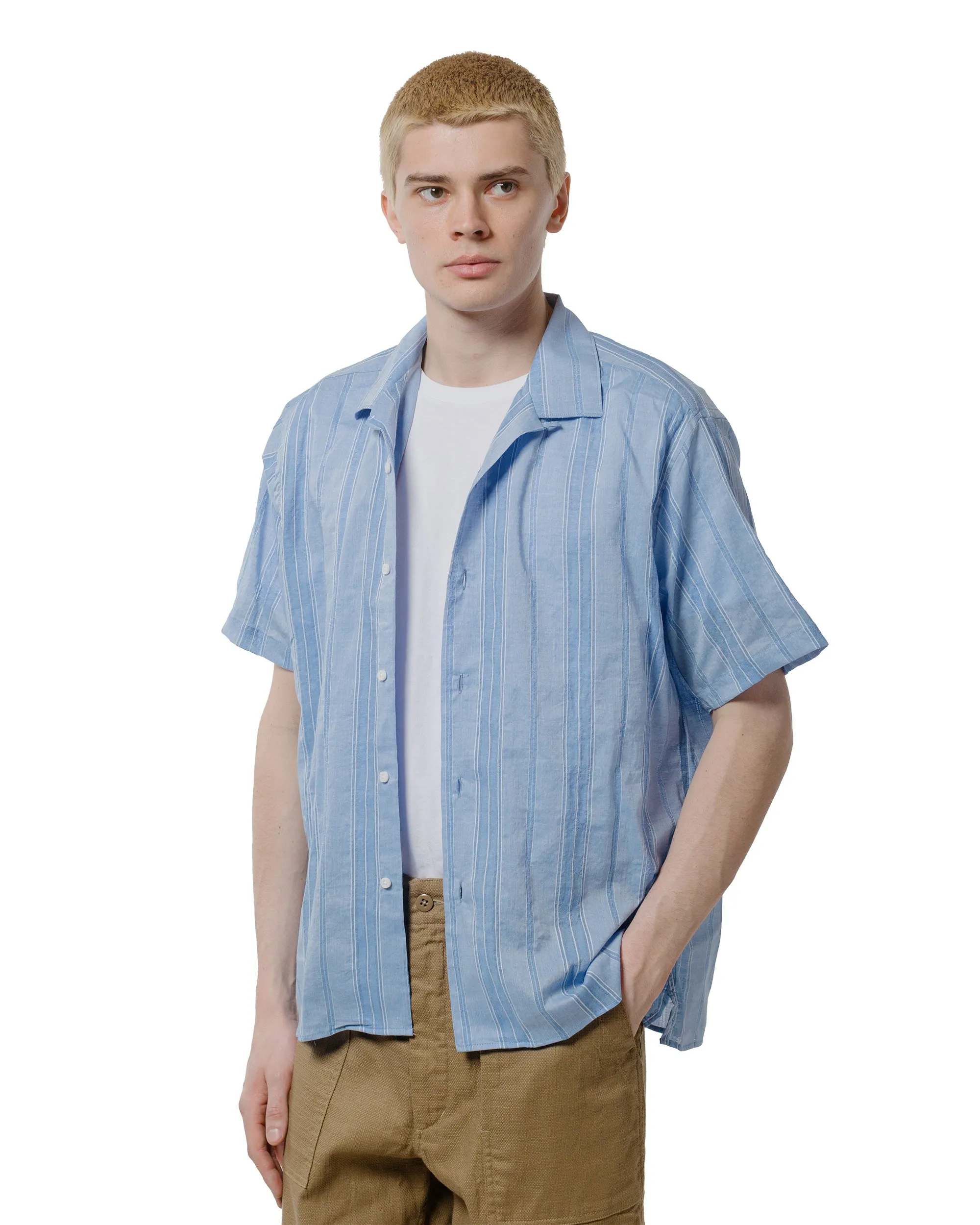 Gitman Vintage Bros. Blue Japanese Dobby Stripe Camp Shirt Eco friendly materials