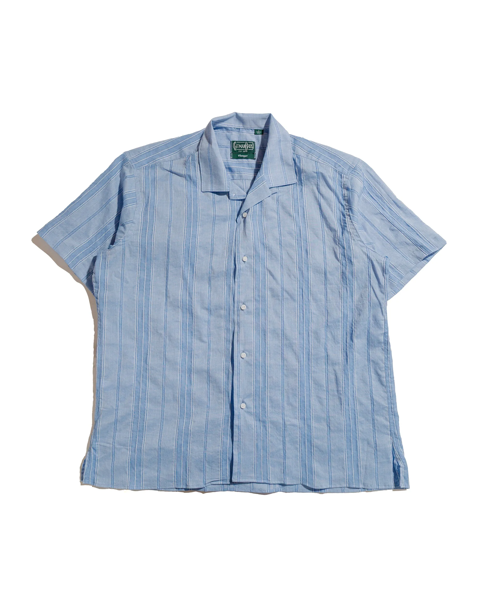Modern Look Gitman Vintage Bros. Blue Japanese Dobby Stripe Camp Shirt