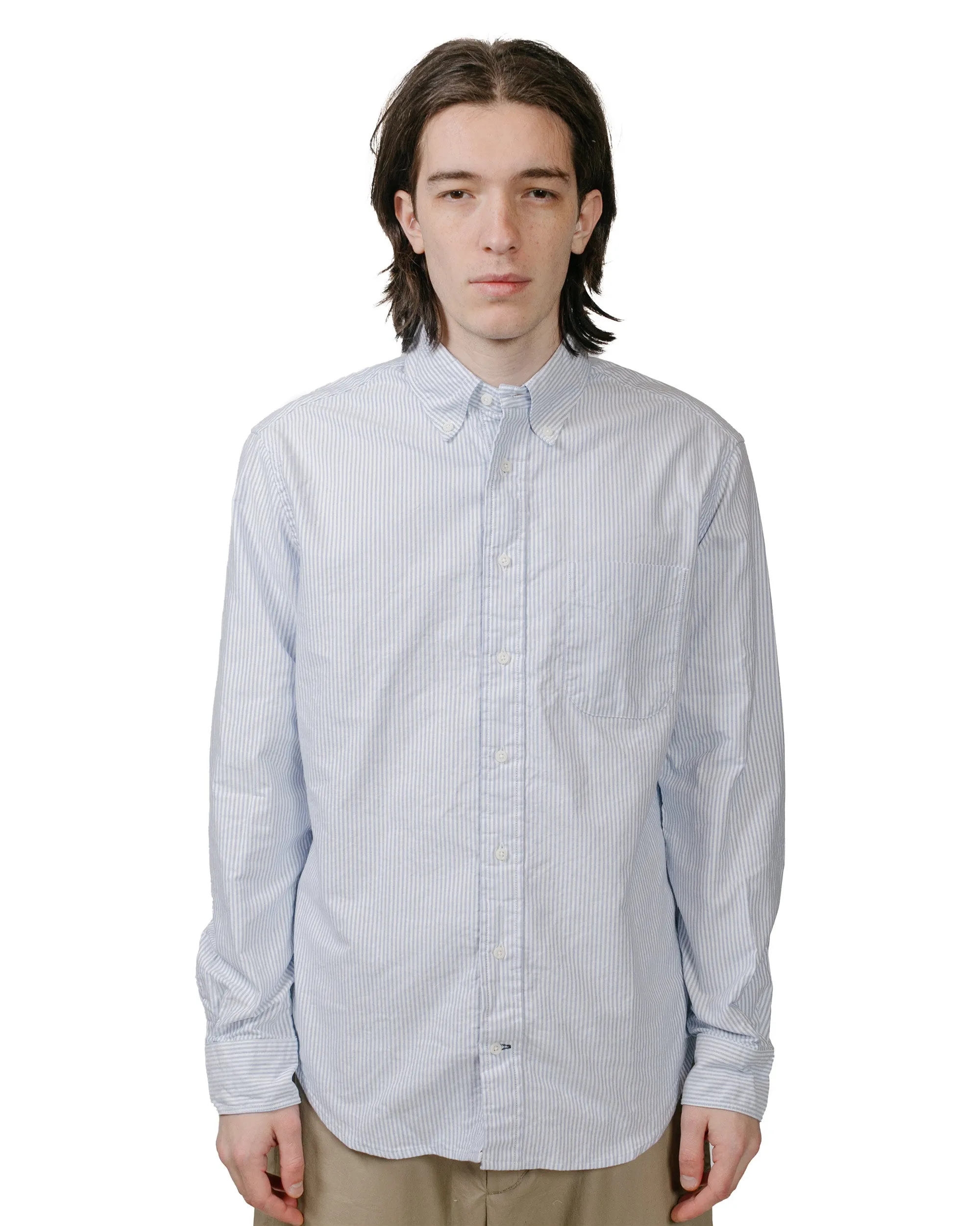 Reinforced Shoulders Gitman Vintage Bros. Blue Stripe Linen Long Sleeve Shirt