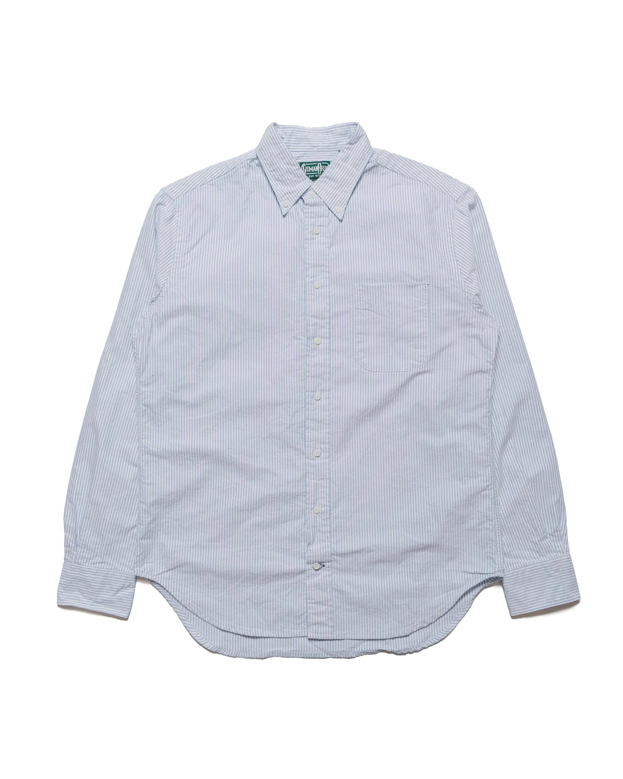 Gitman Vintage Bros. Blue Stripe Linen Long Sleeve Shirt Subtle Print Chambray Fabric
