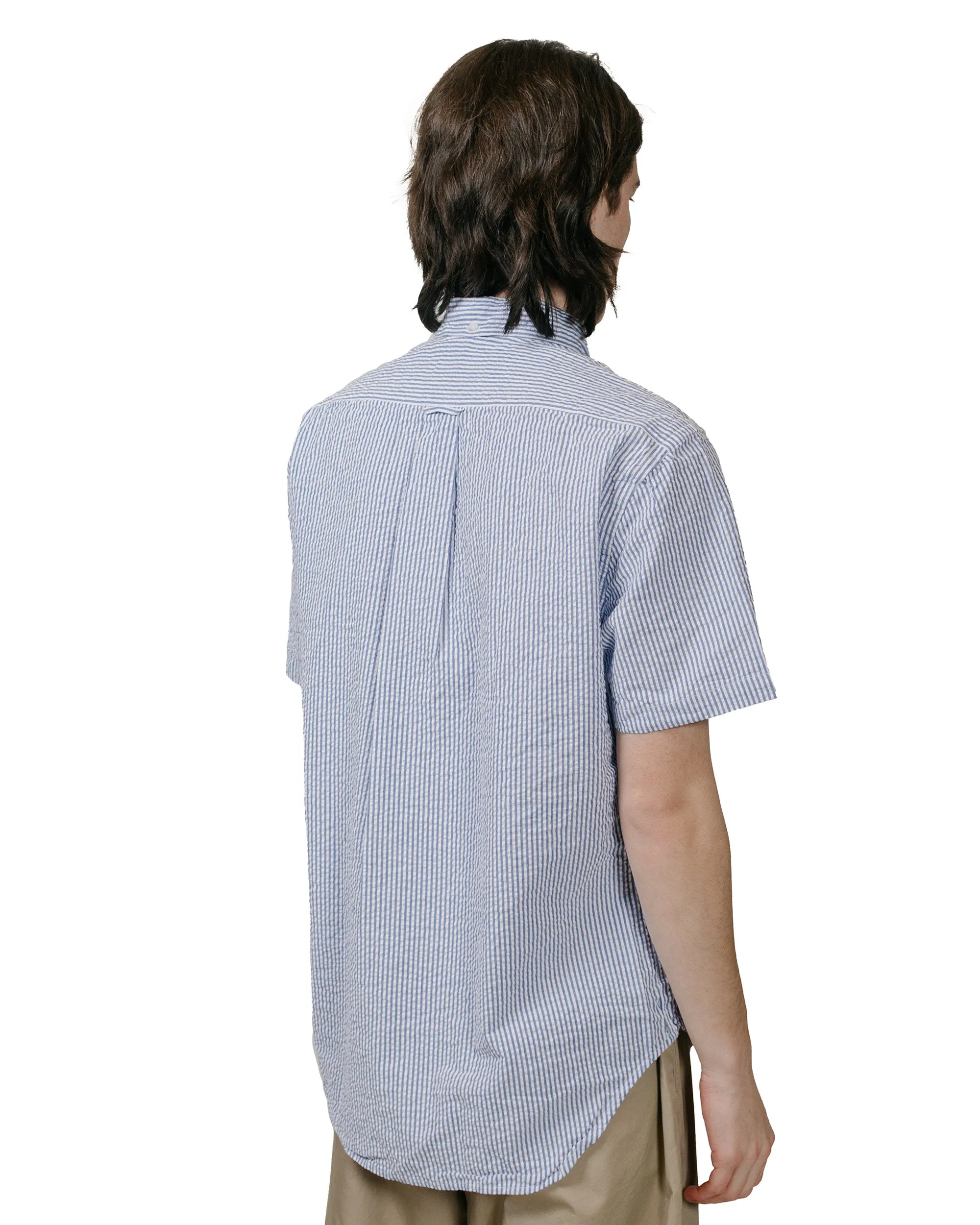 Gitman Vintage Bros. Blue Stripe Seersucker Short Sleeve Shirt Active Wear Unstructured Shoulder