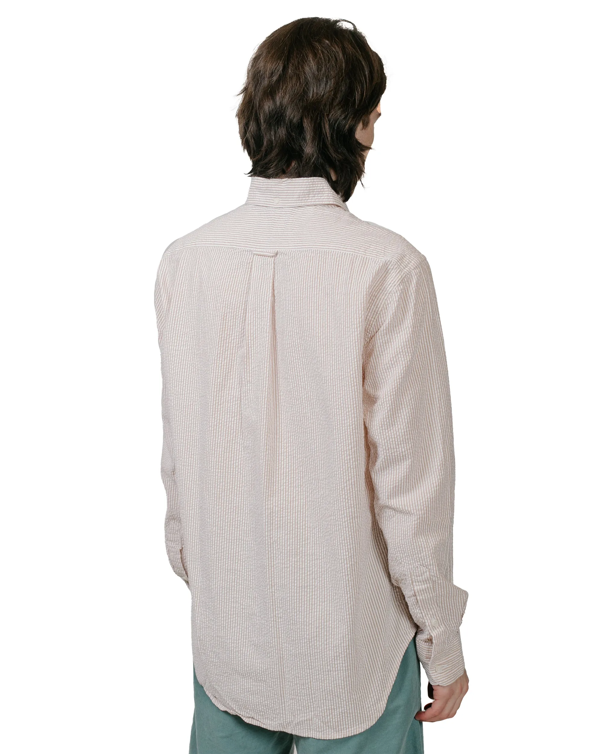 Gitman Vintage Bros. Brown Seersucker Shirt Preppy Vibe Geometric Design