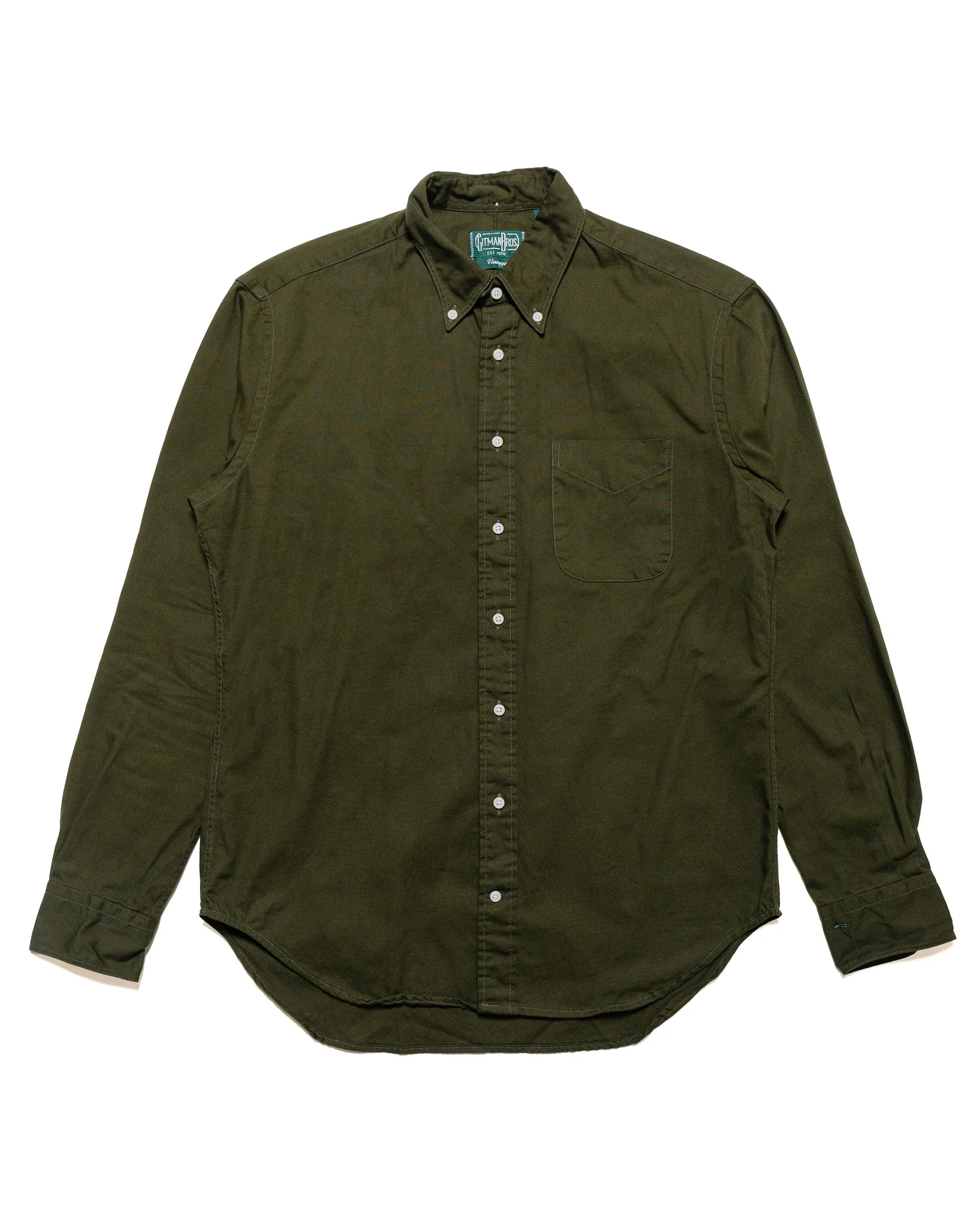 Gitman Vintage Bros. Long Sleeve Olive Overdye Oxford Hidden Placket