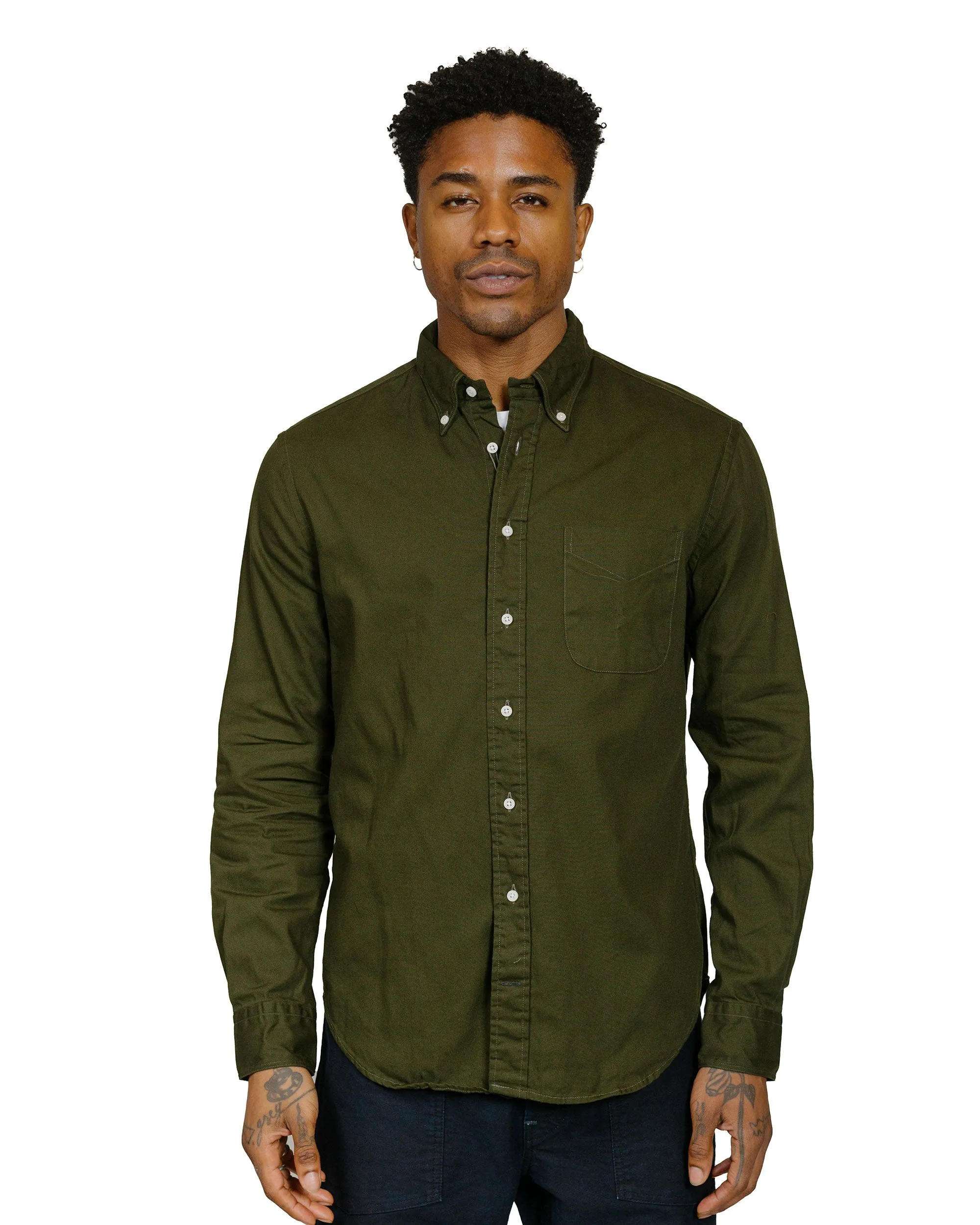 Moisture wicking Mix-And-Match Gitman Vintage Bros. Long Sleeve Olive Overdye Oxford