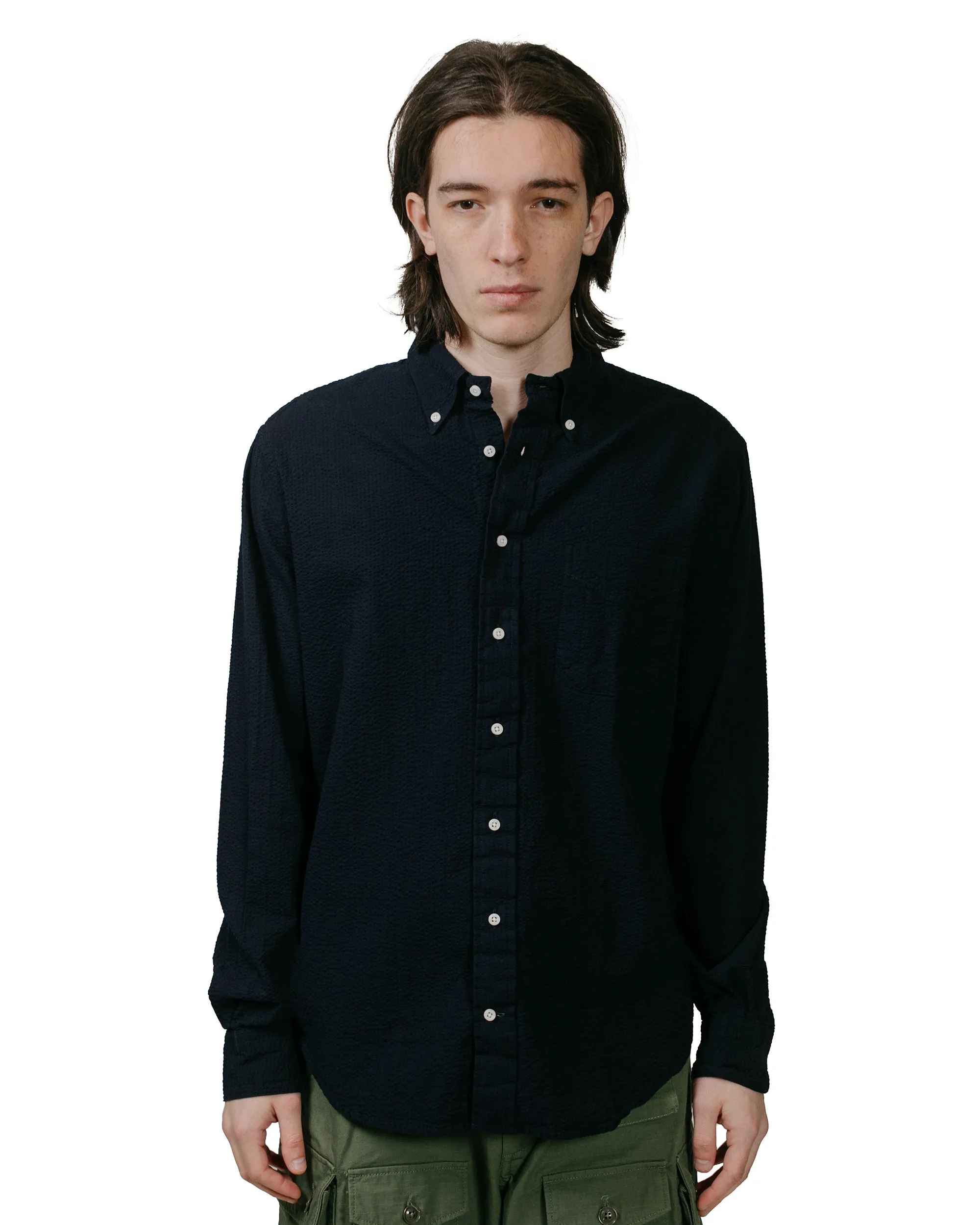 Soft Collar Design Gitman Vintage Bros. Navy Overdye Seersucker Shirt